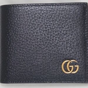 Gucci Black Leather Card Holder with Gold GG Logo